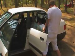 Amazing girl threesome in the car