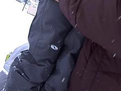Brunette teen Ora taking a fat phallus in snow