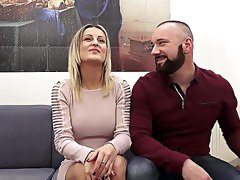Casting slut shows off fucking her boyfriend and sucking his sperm