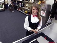 Cute card dealer fucked at the pawnshop