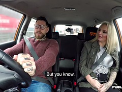 Busty tattooed MILF gets her ass fucked publicly in the car