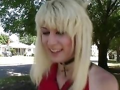 Blonde shemale toyes her tight ass and jerks her dick