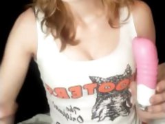 Hooters girl smoking blowjob on a pink dildo before work- innocent with blonde curls+ titty fuck