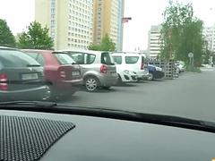 Dude takes a busty babe into the wood to fuck her on car