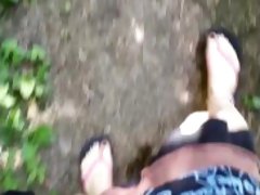 Outdoor pee desperation female POV, piss puddle