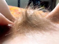 Naughty amateur babe playing with her hairy bush POV style