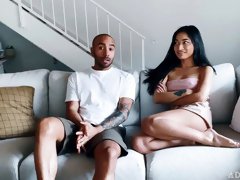 Cute miniature Asian chick Avery Black jumps on a long black penis