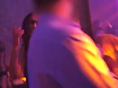 Kinky gal shows naked pussy and boobs in the night club