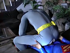 Hung black superman bareback with Batman after getting sucked
