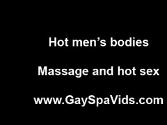 Tattooed gay guy giving a massage to naked straight dude