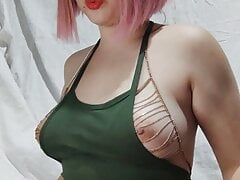 Goddess Asian shows braless boobs flashing panties surprise