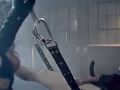 MILF femdom bondage slave in latex by dominatrix Paige Ashley BDSM