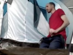 Camping wank - open tent door public exhibitionism - caught